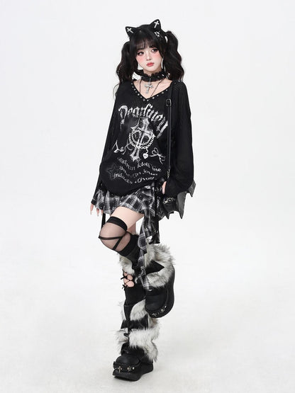 Crazy Girl V-neck Creative Print Loose Fit Women&