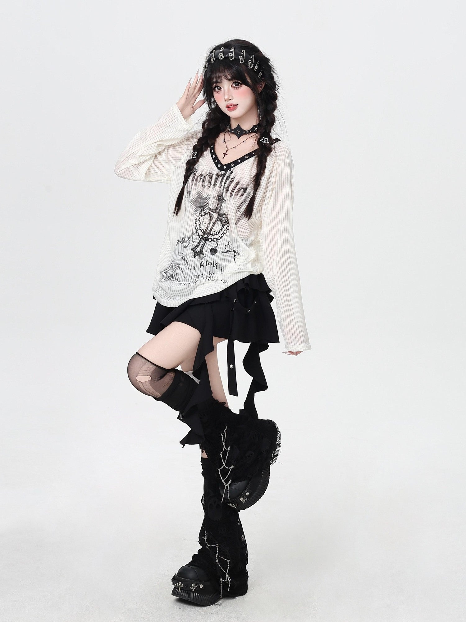 Crazy Girl V-neck Creative Print Loose Fit Women&