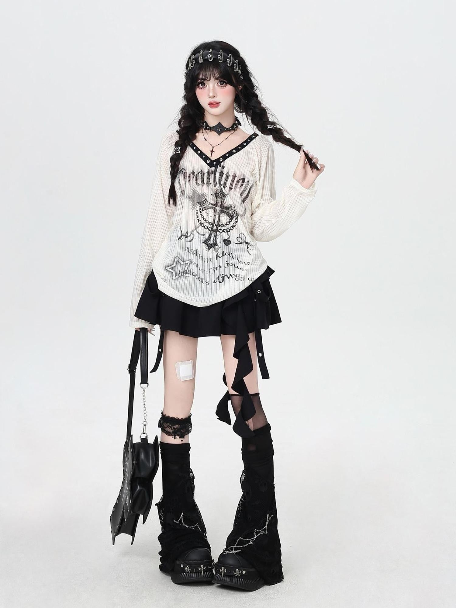 Crazy Girl V-neck Creative Print Loose Fit Women&