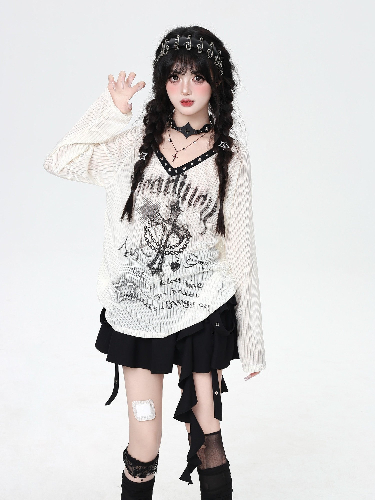 Crazy Girl V-neck Creative Print Loose Fit Women&