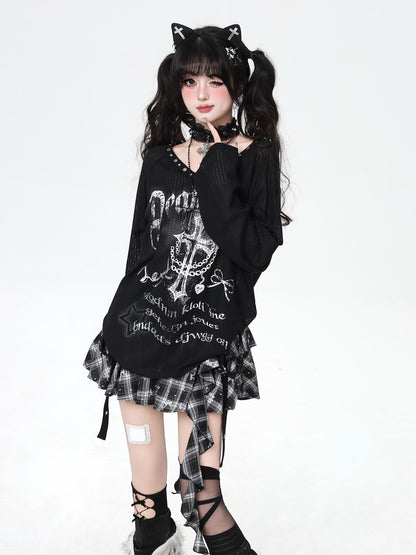 Crazy Girl V-neck Creative Print Loose Fit Women&
