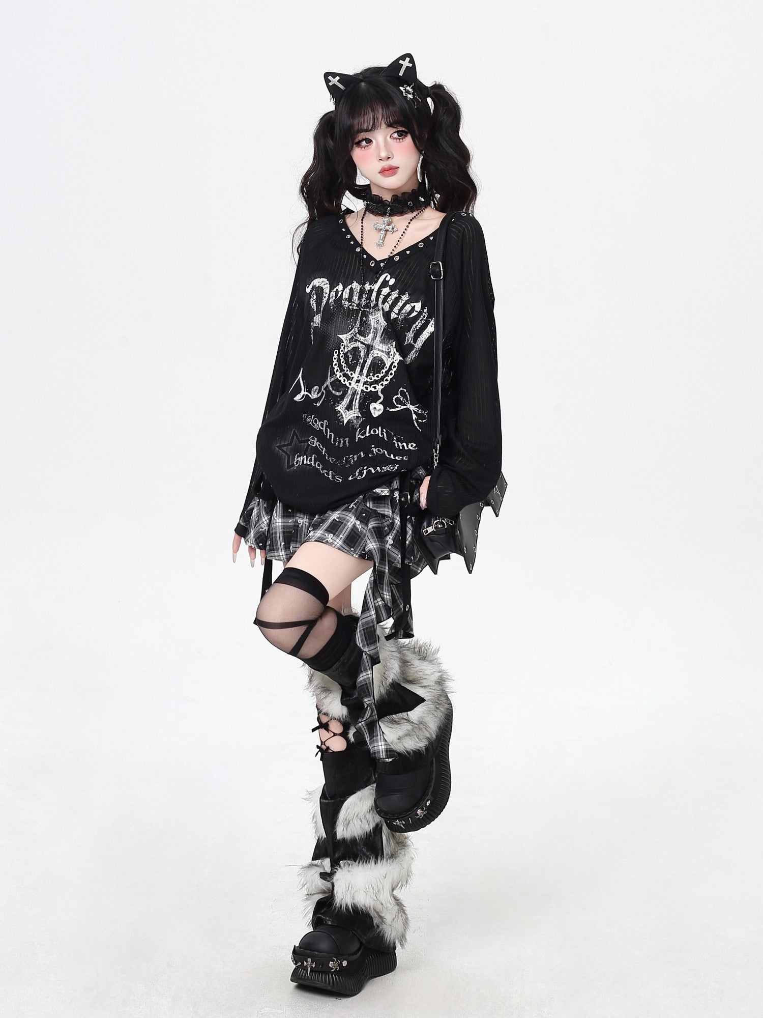 Crazy Girl V-neck Creative Print Loose Fit Women&