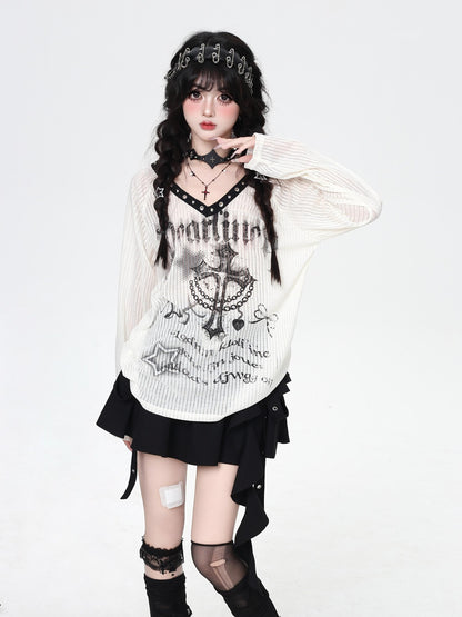 Crazy Girl V-neck Creative Print Loose Fit Women&
