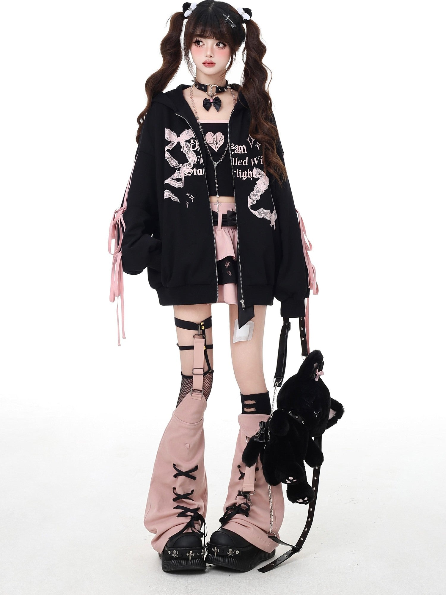 Crazy Girl Vintage Bow Tie Lace Up Puff High Waist Women&