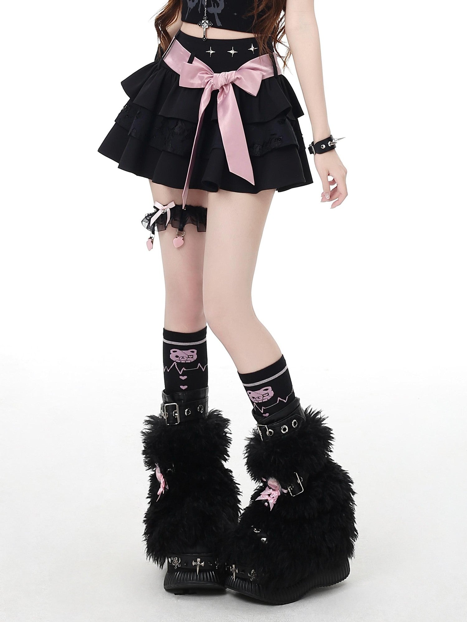 Crazy Girl Vintage Bow Tie Lace Up Puff High Waist Women&