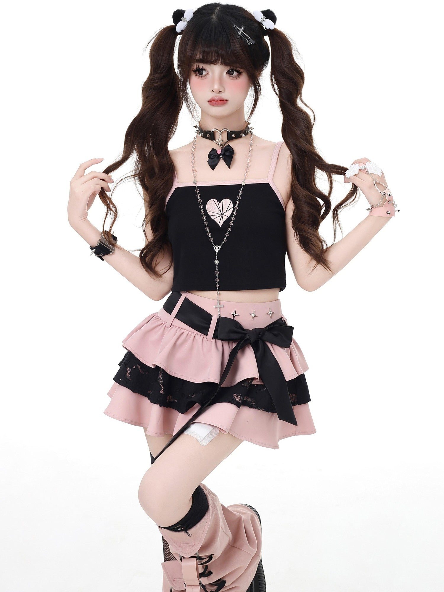 Crazy Girl Vintage Bow Tie Lace Up Puff High Waist Women&