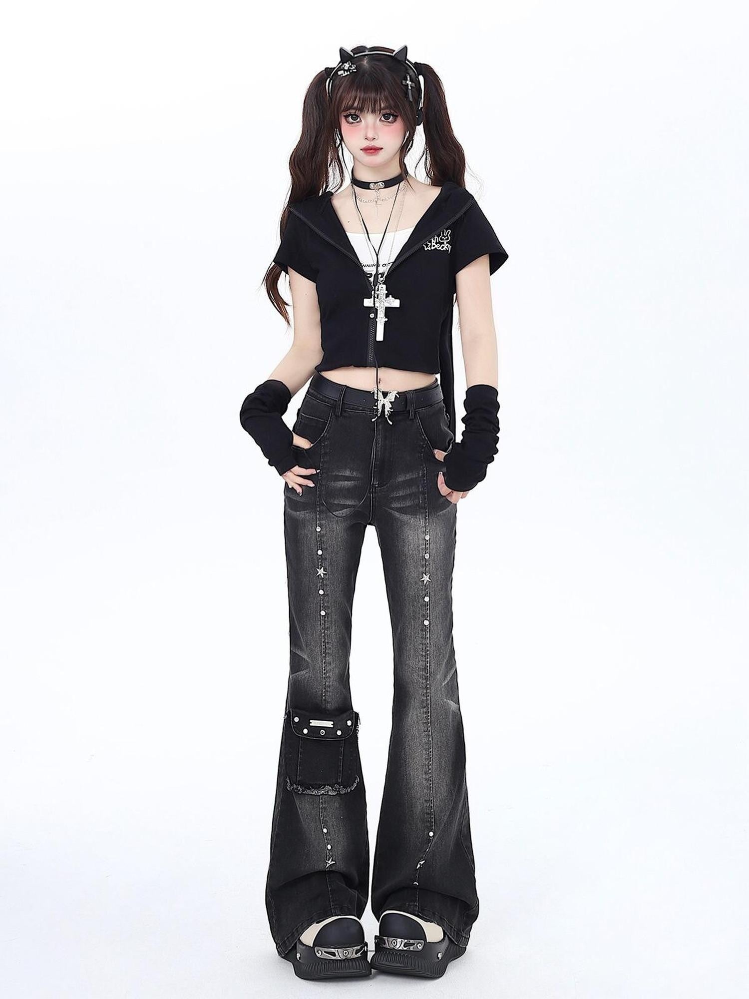 Crazy Girl Vintage Gothic High Waist Slimming Micro Flare Women&