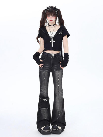 Crazy Girl Vintage Gothic High Waist Slimming Micro Flare Women&