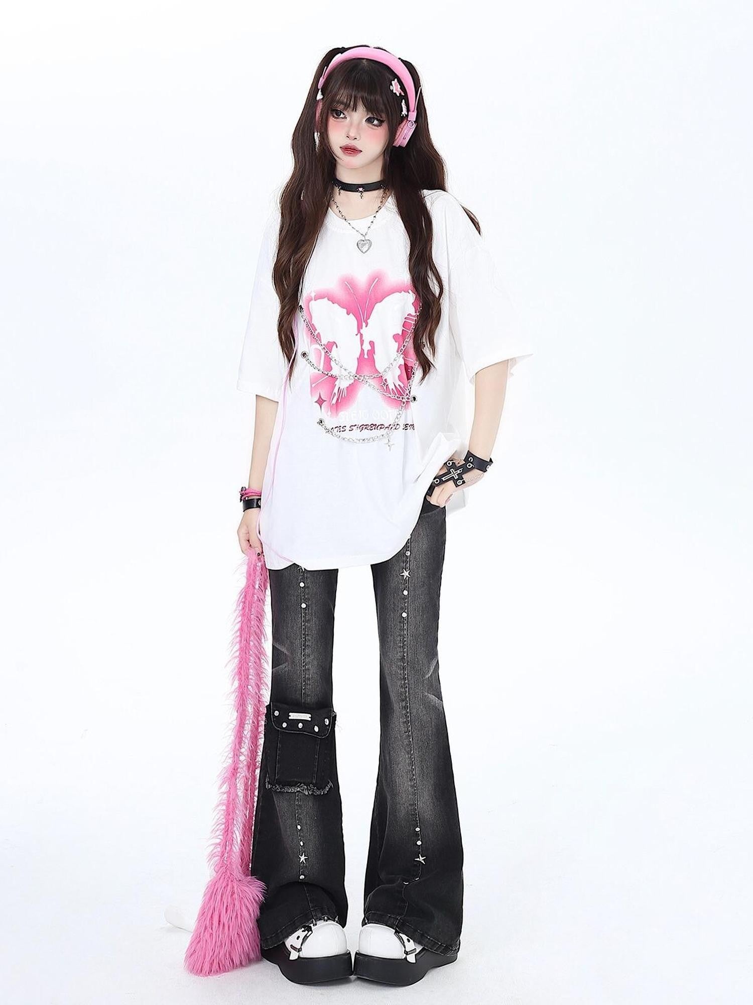 Crazy Girl Vintage Gothic High Waist Slimming Micro Flare Women&