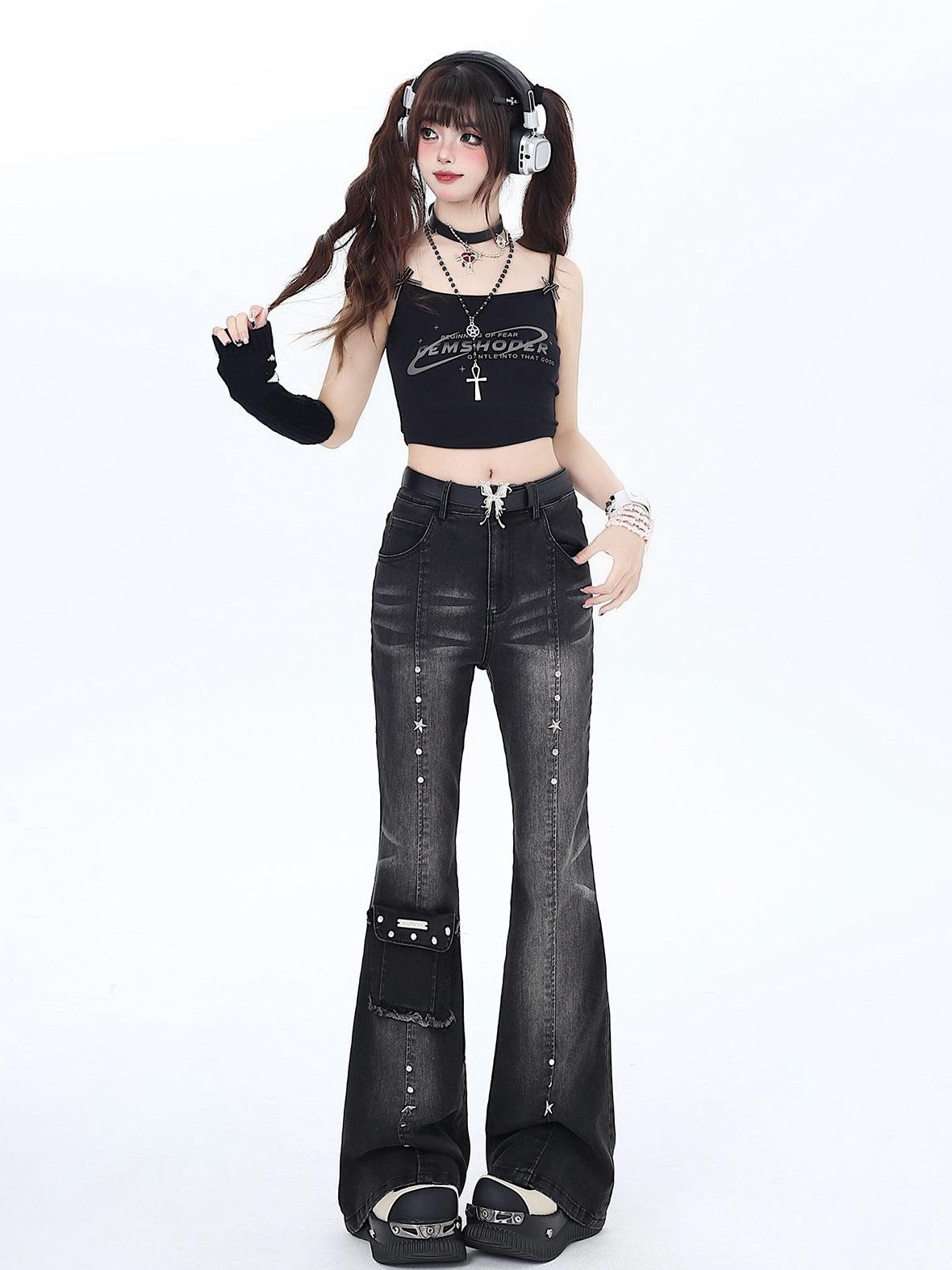 Crazy Girl Vintage Gothic High Waist Slimming Micro Flare Women&