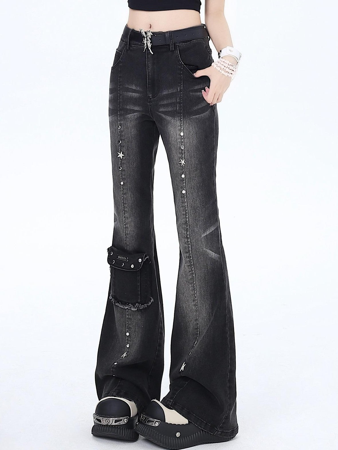Crazy Girl Vintage Gothic High Waist Slimming Micro Flare Women&