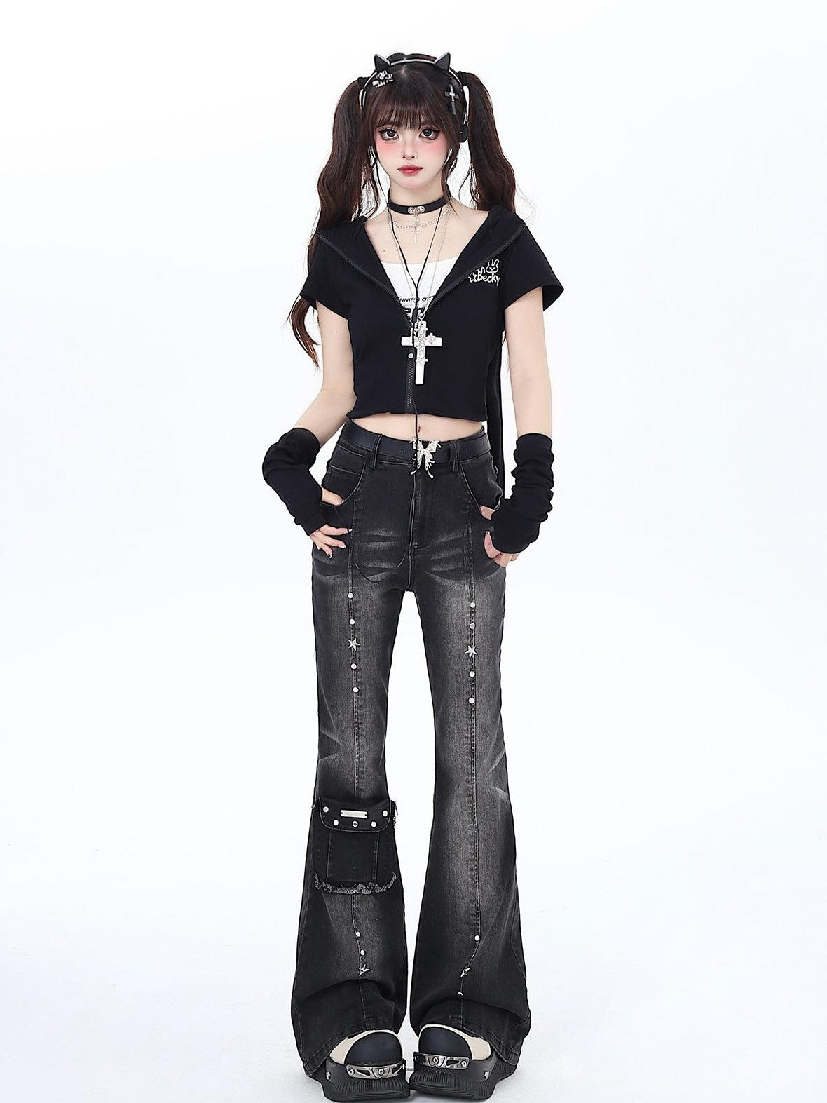 Crazy Girl Vintage Gothic High Waist Slimming Micro Flare Women&