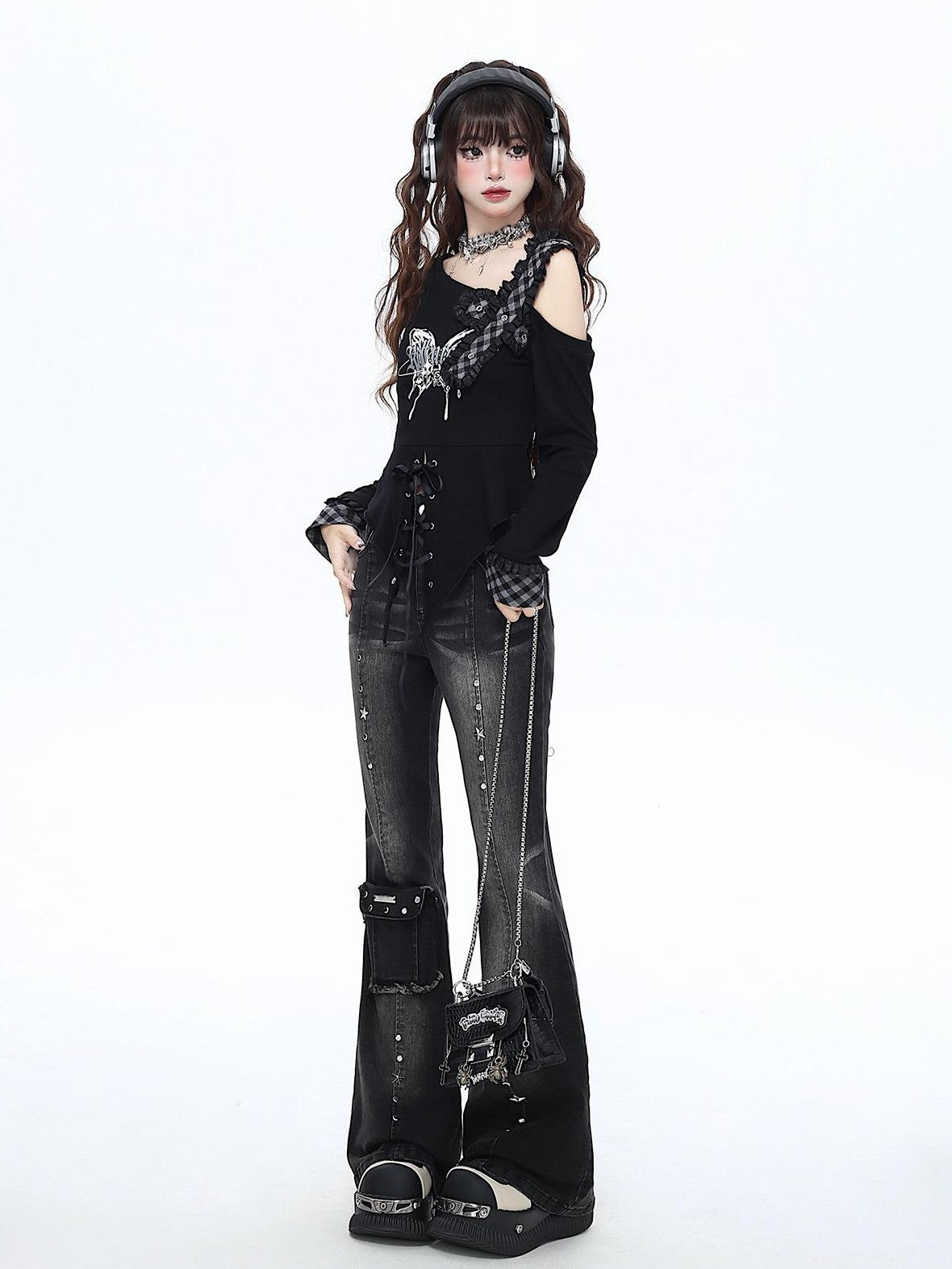 Crazy Girl Vintage Gothic High Waist Slimming Micro Flare Women&