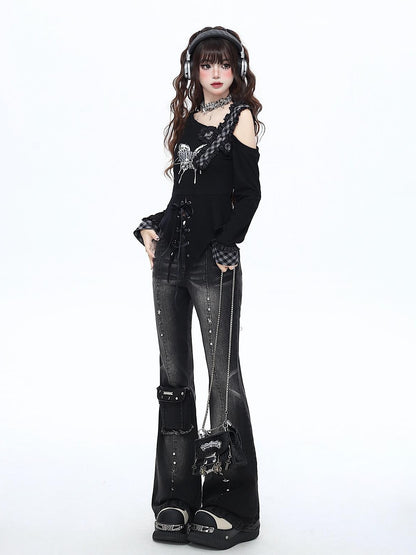 Crazy Girl Vintage Gothic High Waist Slimming Micro Flare Women&