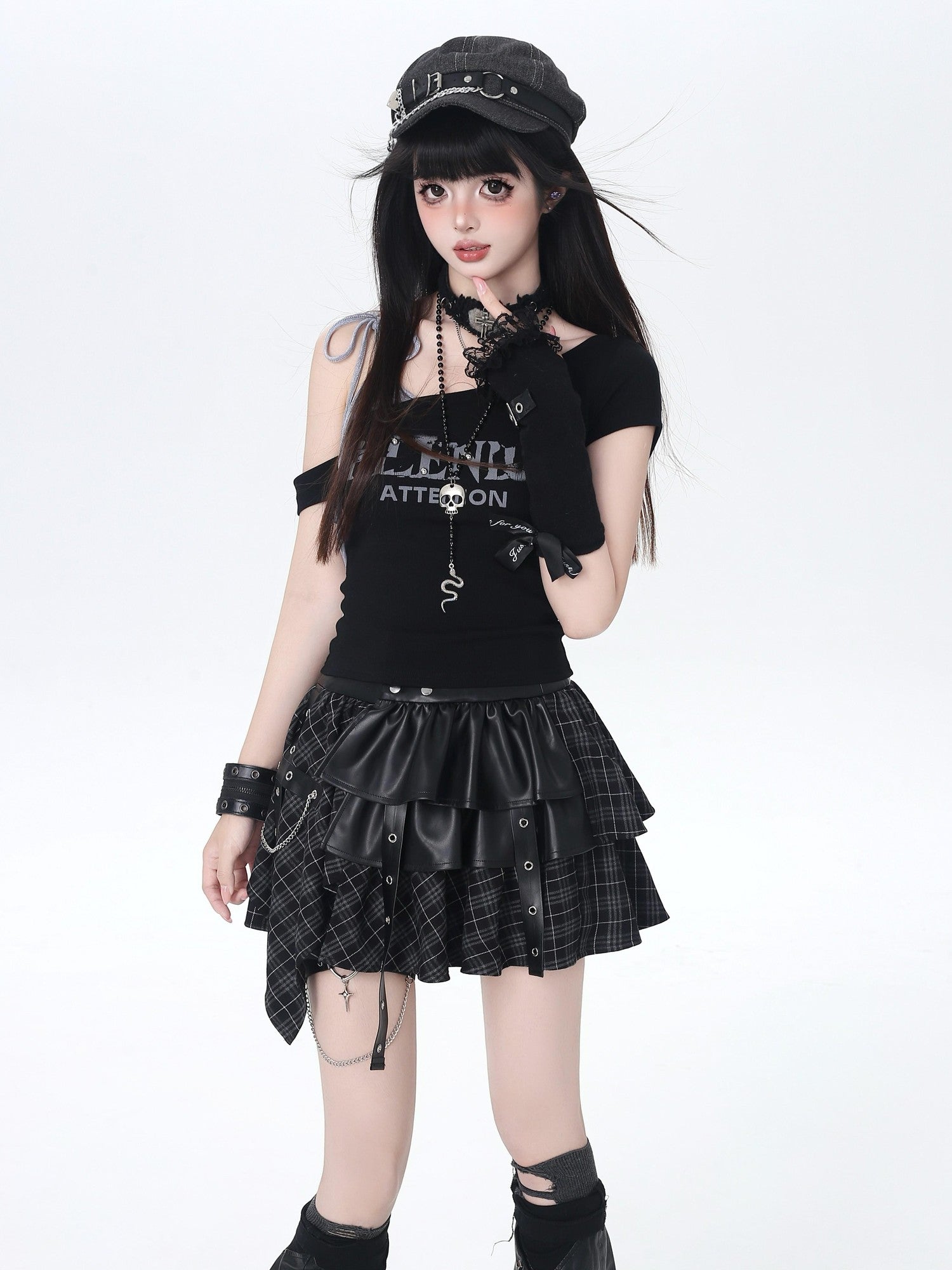 Crazy Girl Vintage Lettering Tie Splice Oblique Neck Women&
