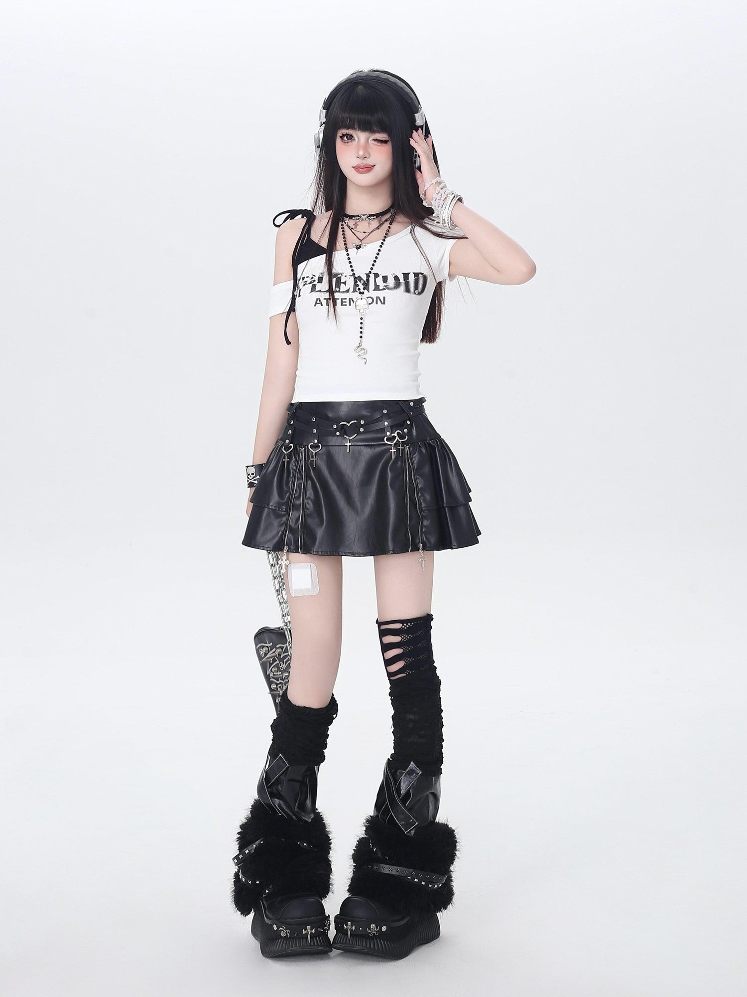 Crazy Girl Vintage Lettering Tie Splice Oblique Neck Women&