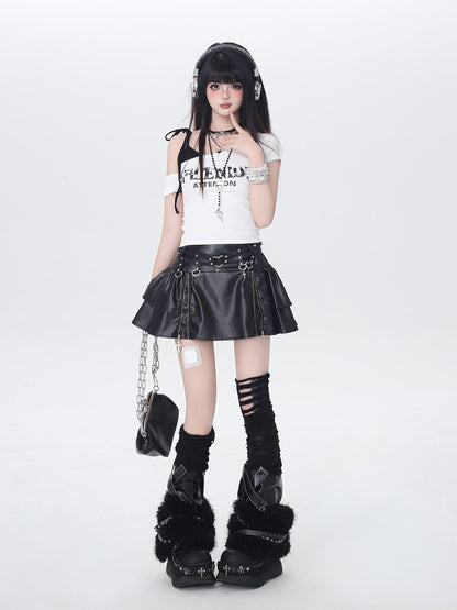 Crazy Girl Vintage Lettering Tie Splice Oblique Neck Women&