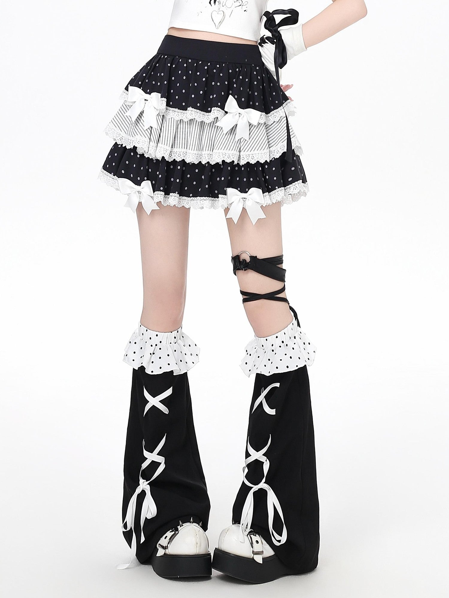 Crazy Girl Vintage Polka Dot Bow Puffy Cake High Waisted Women&