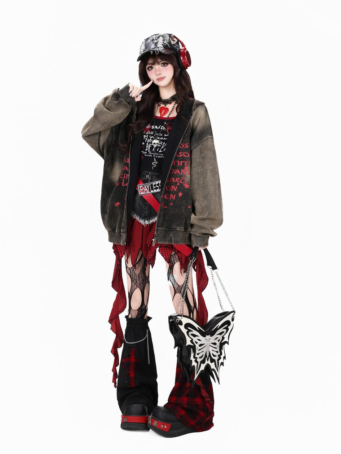 Crazy Girl Vintage Red Letter Graffiti Oversized Distressed Women&