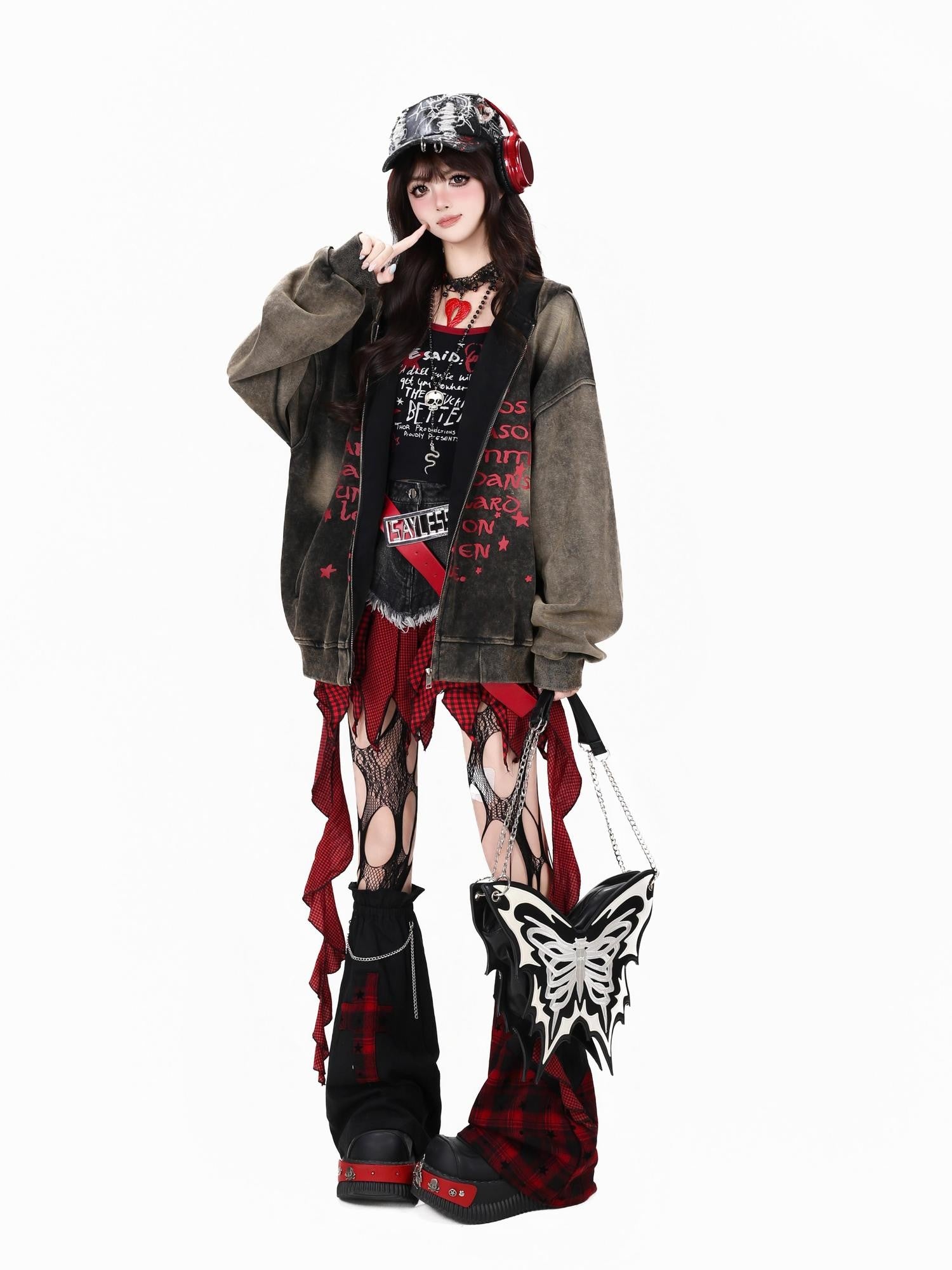 Crazy Girl Vintage Red Letter Graffiti Oversized Distressed Women&