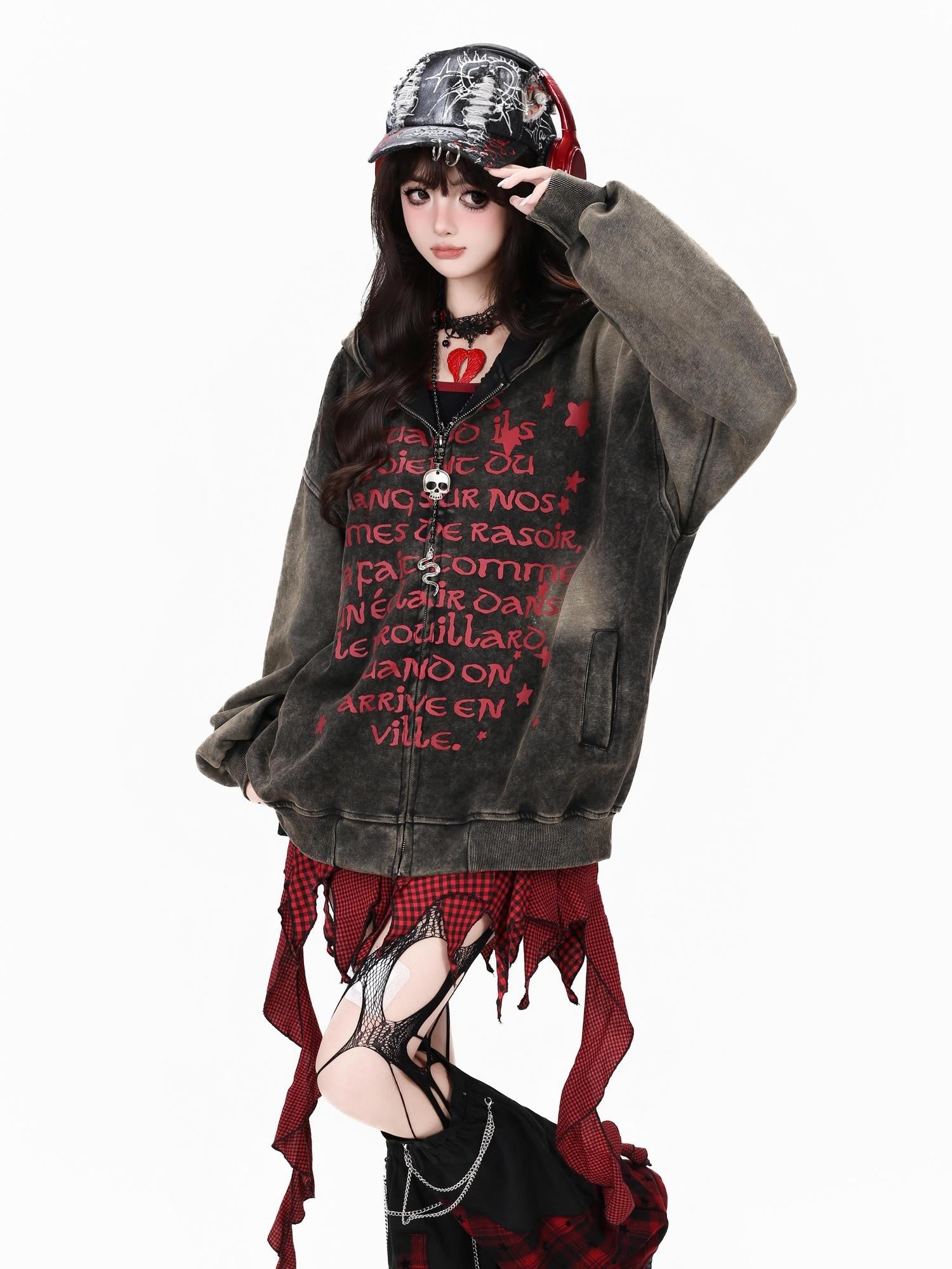 Crazy Girl Vintage Red Letter Graffiti Oversized Distressed Women&