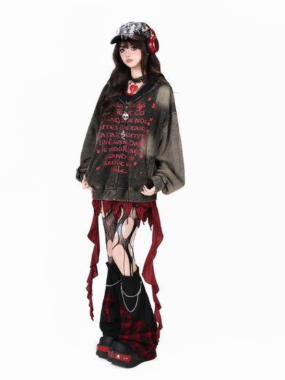 Crazy Girl Vintage Red Letter Graffiti Oversized Distressed Women&