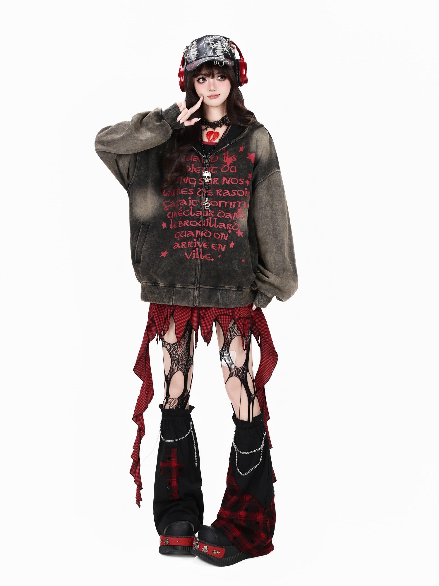 Crazy Girl Vintage Red Letter Graffiti Oversized Distressed Women&