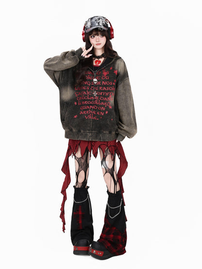 Crazy Girl Vintage Red Letter Graffiti Oversized Distressed Women&