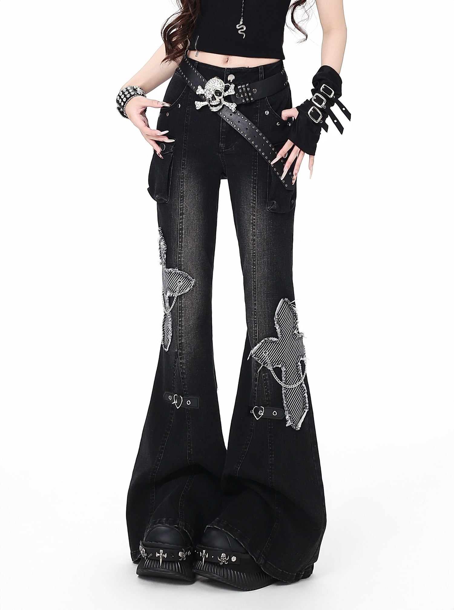 Crazy_Girl_Vintage_Washed_Butterfly_Rivet_High_Waist_Slim_Women&