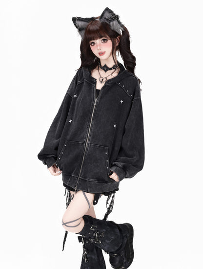 Crazy_Girl_Vintage_Washed_Distressed_Studded_Hooded_American_Women&