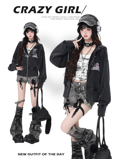 Crazy Girl Vintage Washed Workwear Hooded Cinched Women&