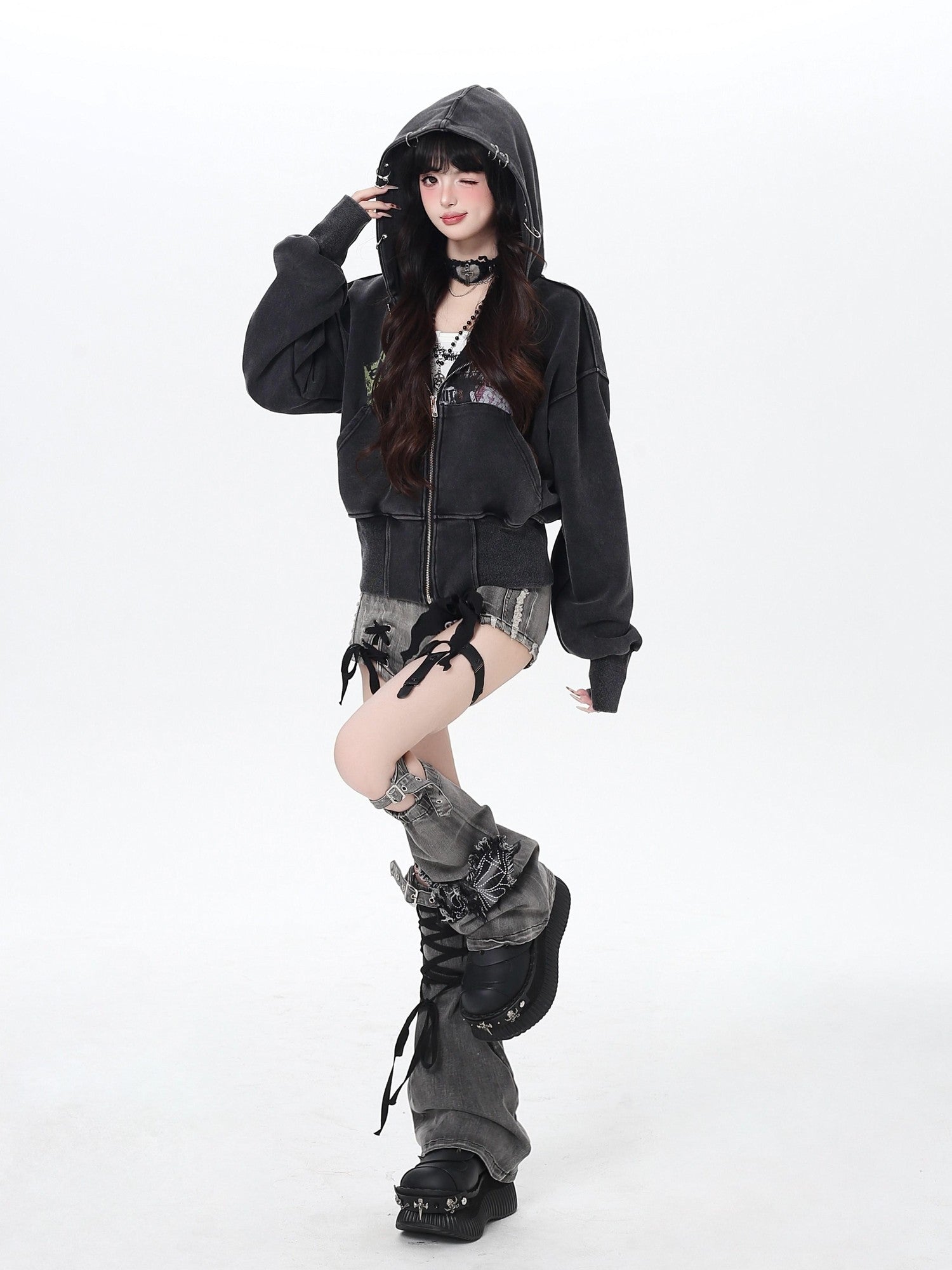 Crazy Girl Vintage Washed Workwear Hooded Cinched Women&