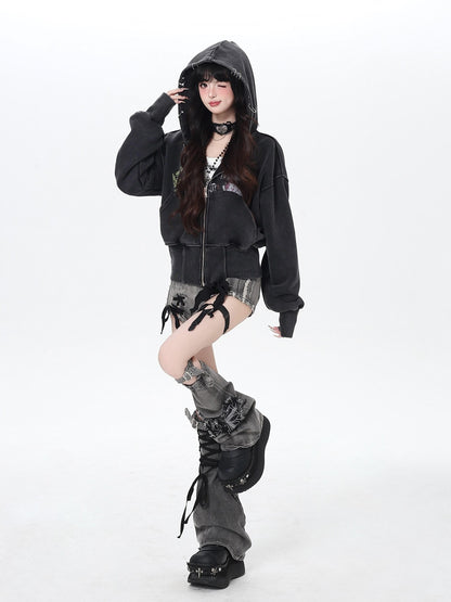Crazy Girl Vintage Washed Workwear Hooded Cinched Women&