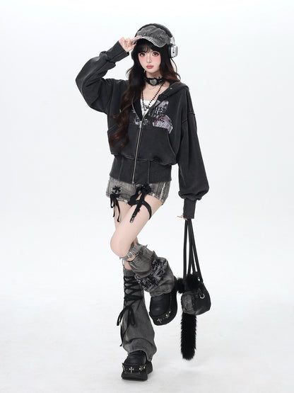 Crazy Girl Vintage Washed Workwear Hooded Cinched Women&