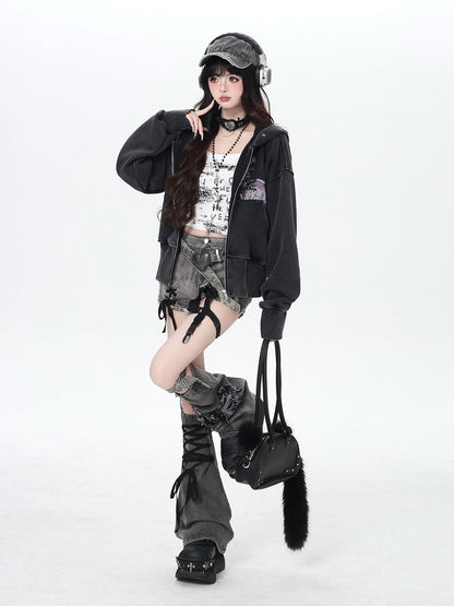 Crazy Girl Vintage Washed Workwear Hooded Cinched Women&