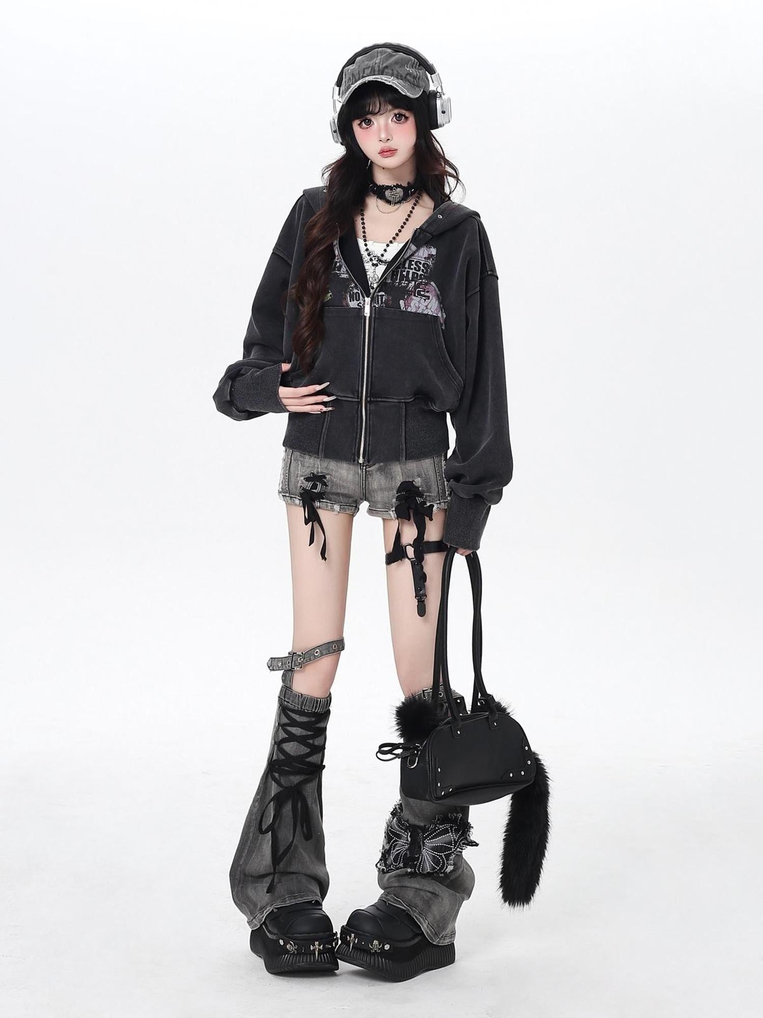 Crazy Girl Vintage Washed Workwear Hooded Cinched Women&