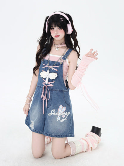 Crazy Girl White Plush Angel Wing Vintage Long Rope Chain Women&