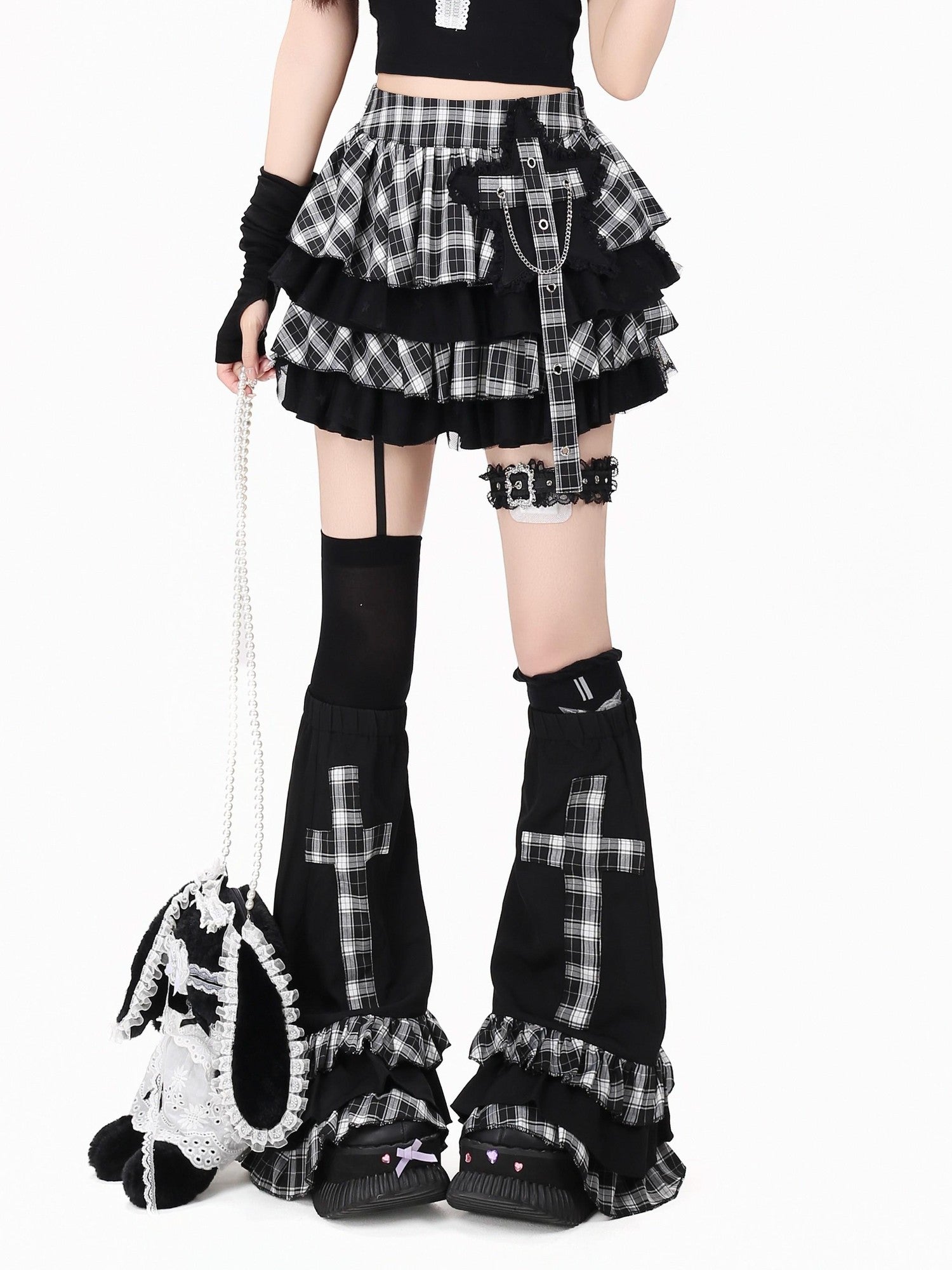 Crazy Girl Y2k Plaid Chain Detail Ruffled High Waist Women&