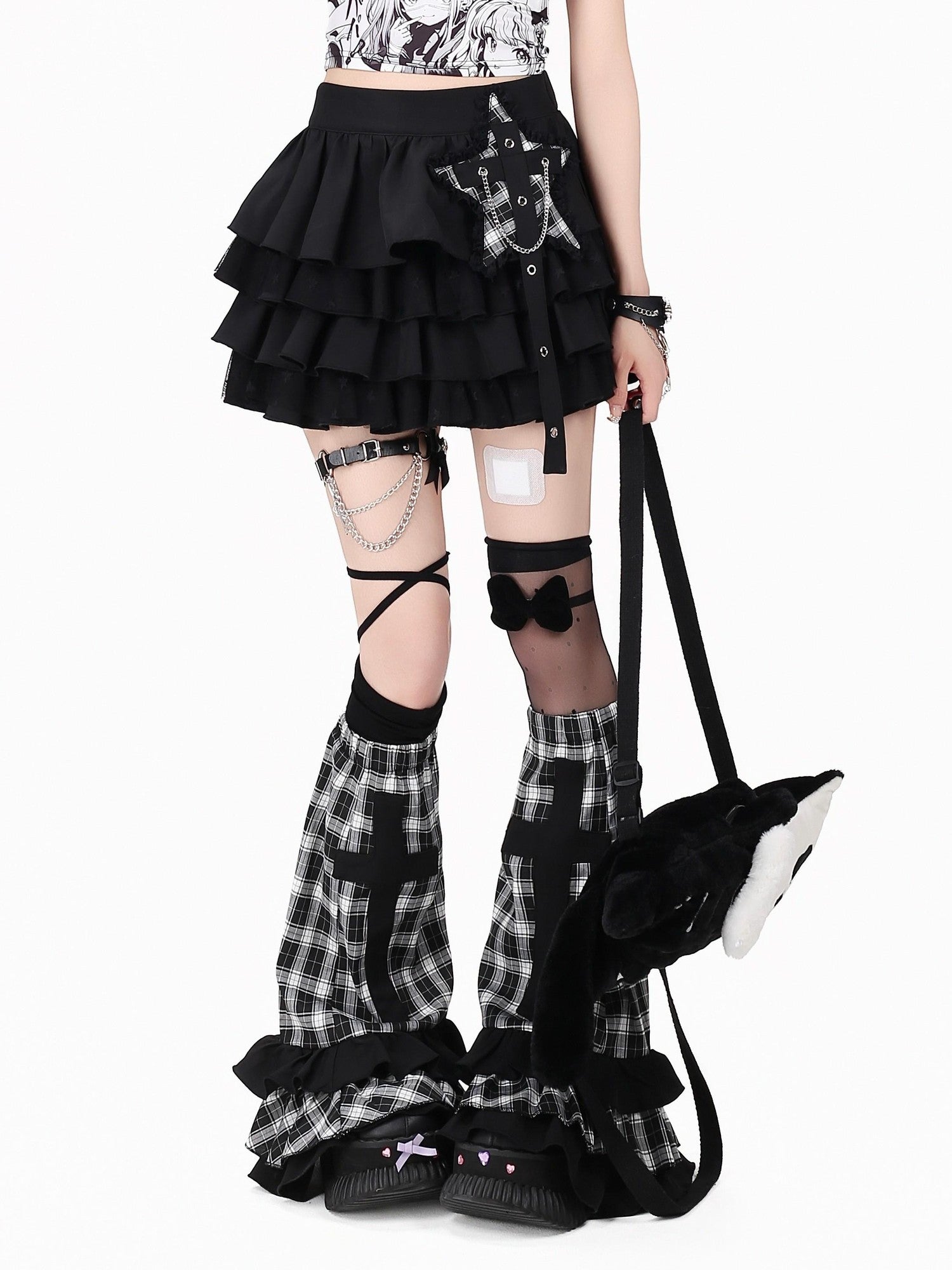 Crazy Girl Y2k Plaid Chain Detail Ruffled High Waist Women&