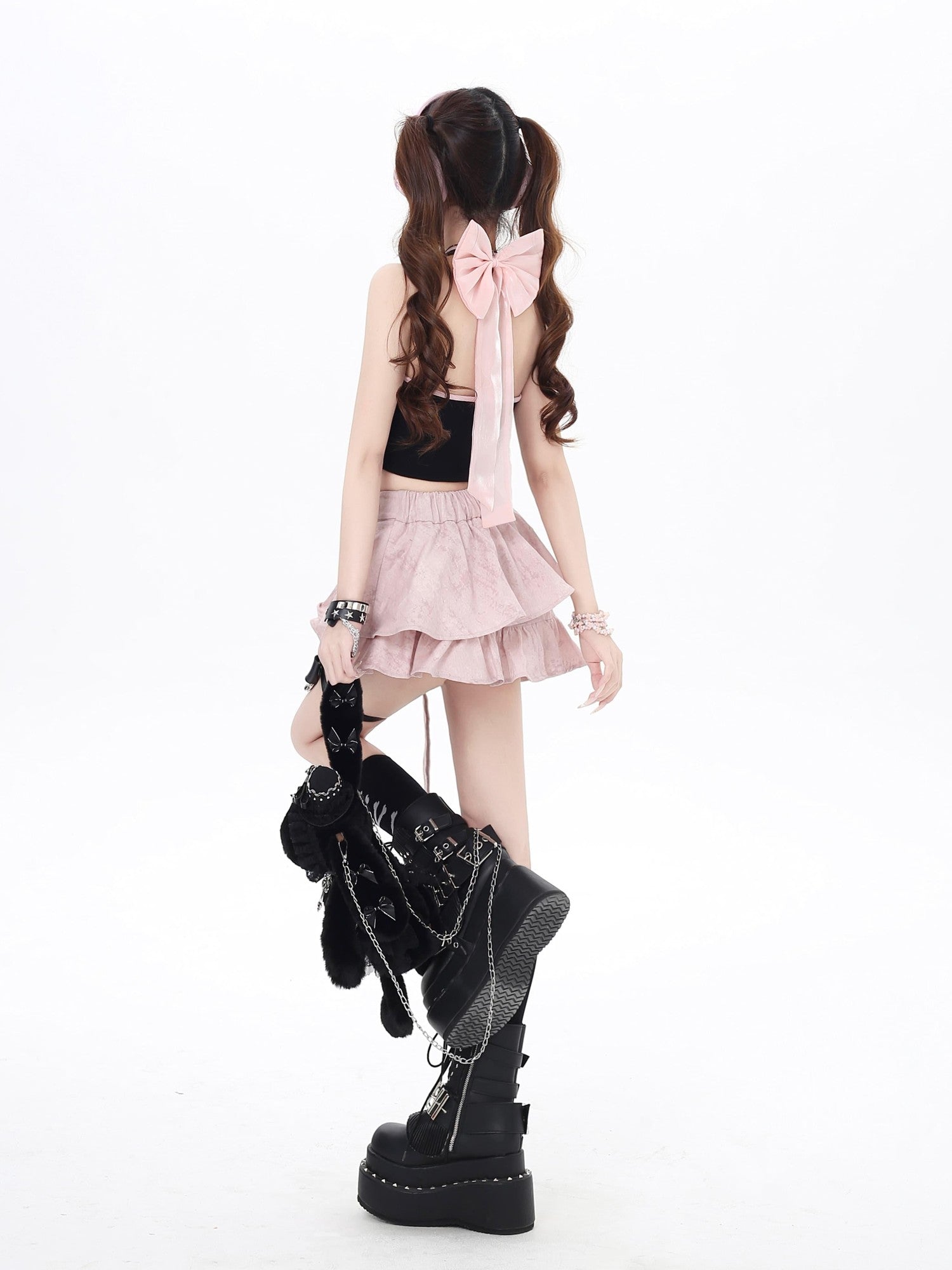 Crazy Girl Y2k Tie Dye Ruffle Asymmetric High Waist Pleated Women&