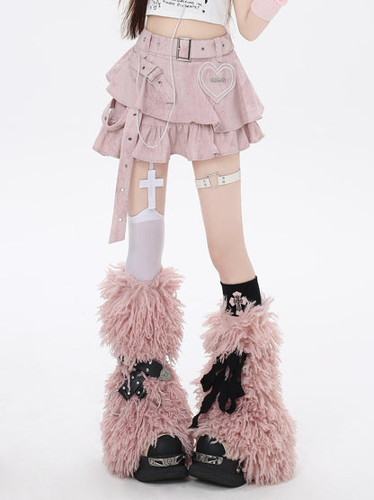 Crazy Girl Y2k Tie Dye Ruffle Asymmetric High Waist Pleated Women&