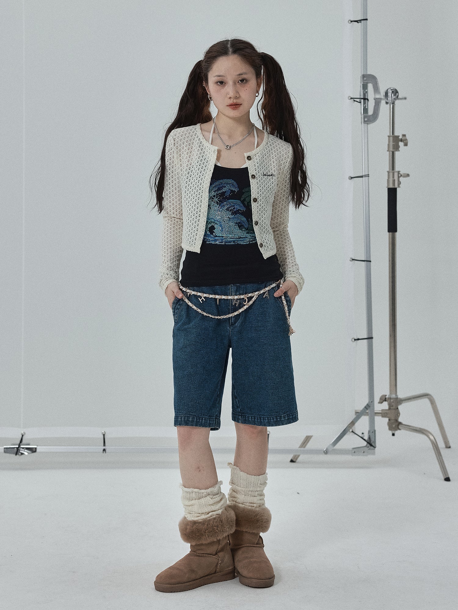 Achihara Pop Candy Summer Sun Smock Top V Neck T Shirt Long Sleeve