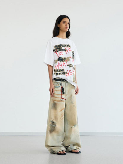 Peoplesense Creative Graffiti Lettering Oversized Tee