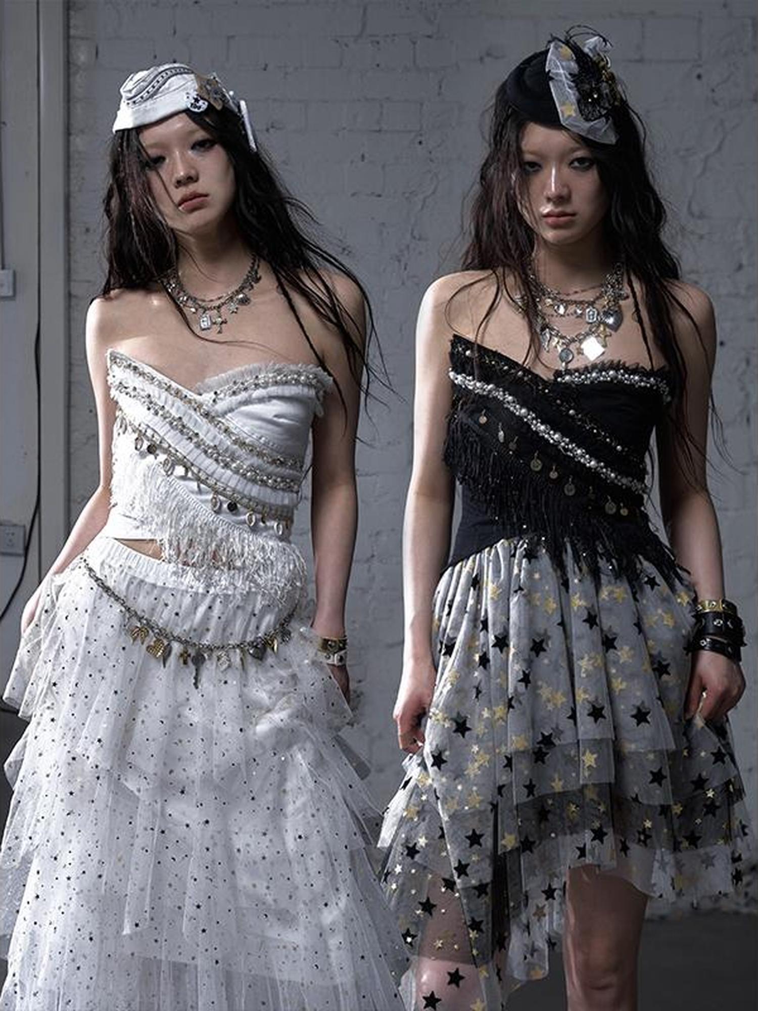 NO ROMANCE Cropped Bustier Top With Tassels &amp; Lace Trim For Women