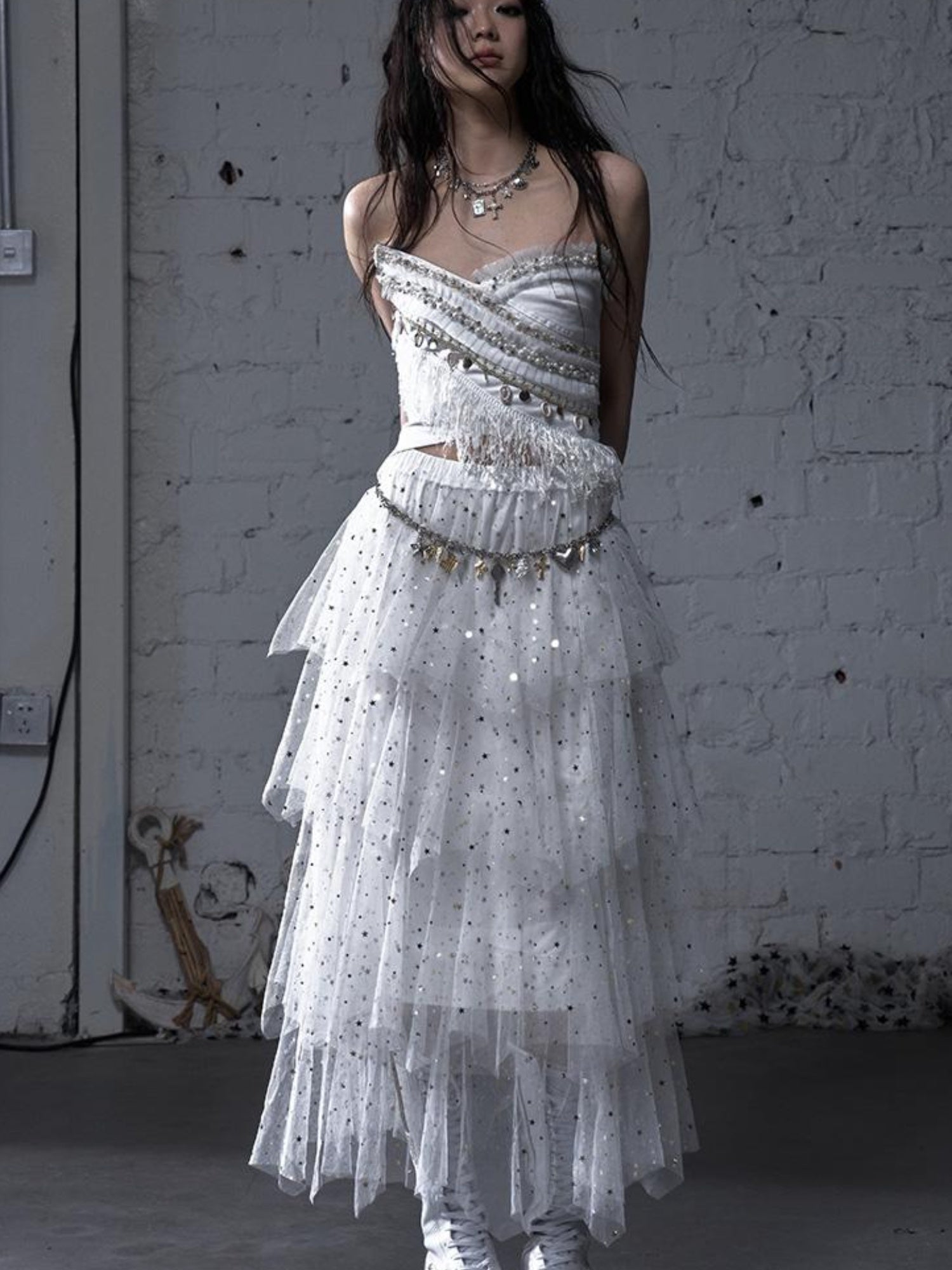 NO ROMANCE Cropped Bustier Top With Tassels &amp; Lace Trim For Women