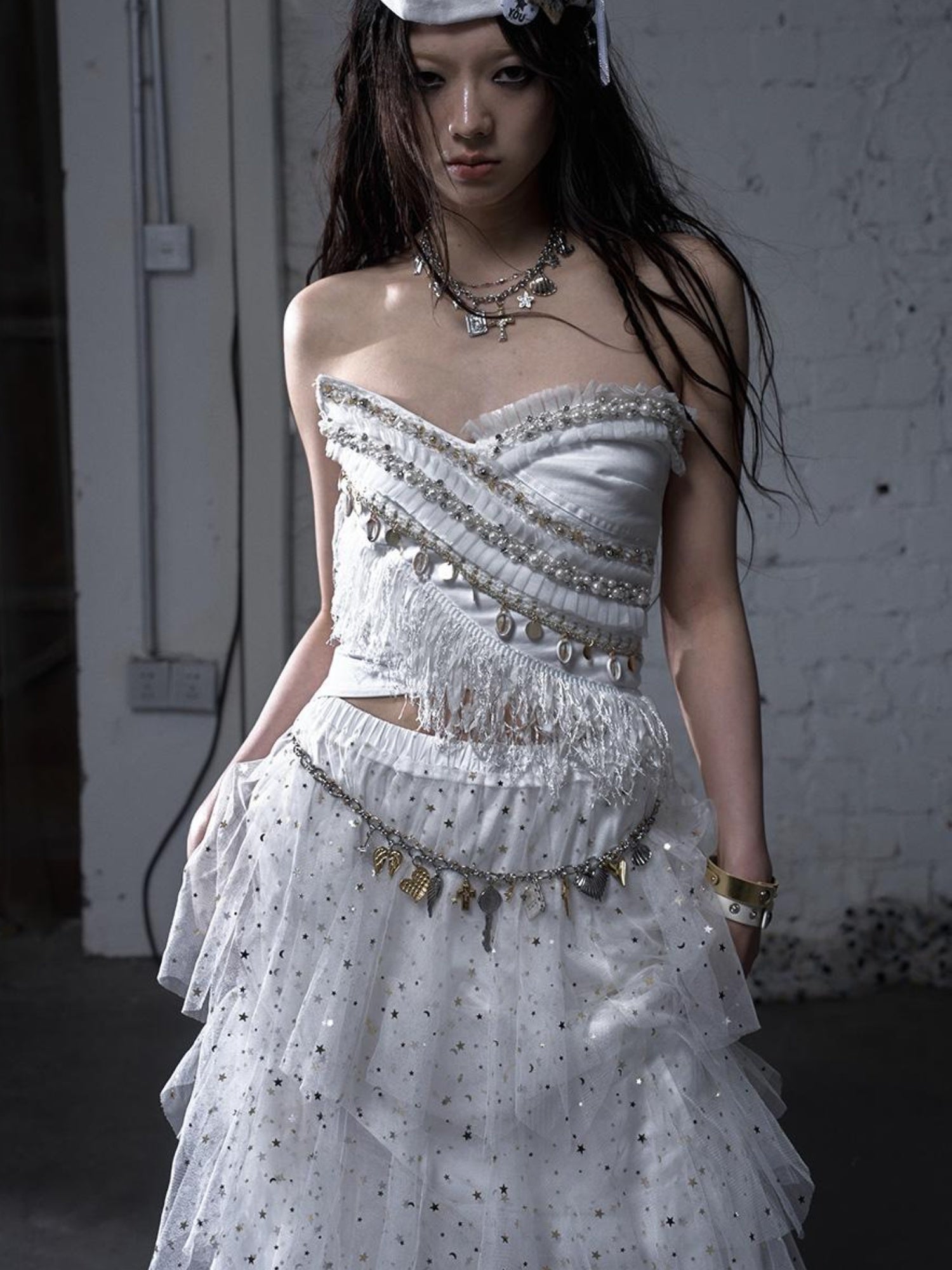 NO ROMANCE Cropped Bustier Top With Tassels &amp; Lace Trim For Women