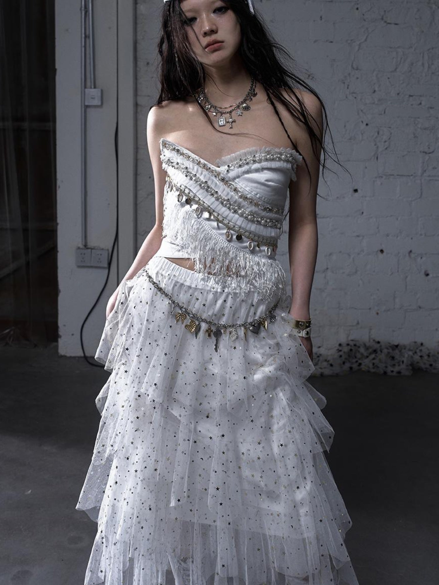 NO ROMANCE Cropped Bustier Top With Tassels &amp; Lace Trim For Women