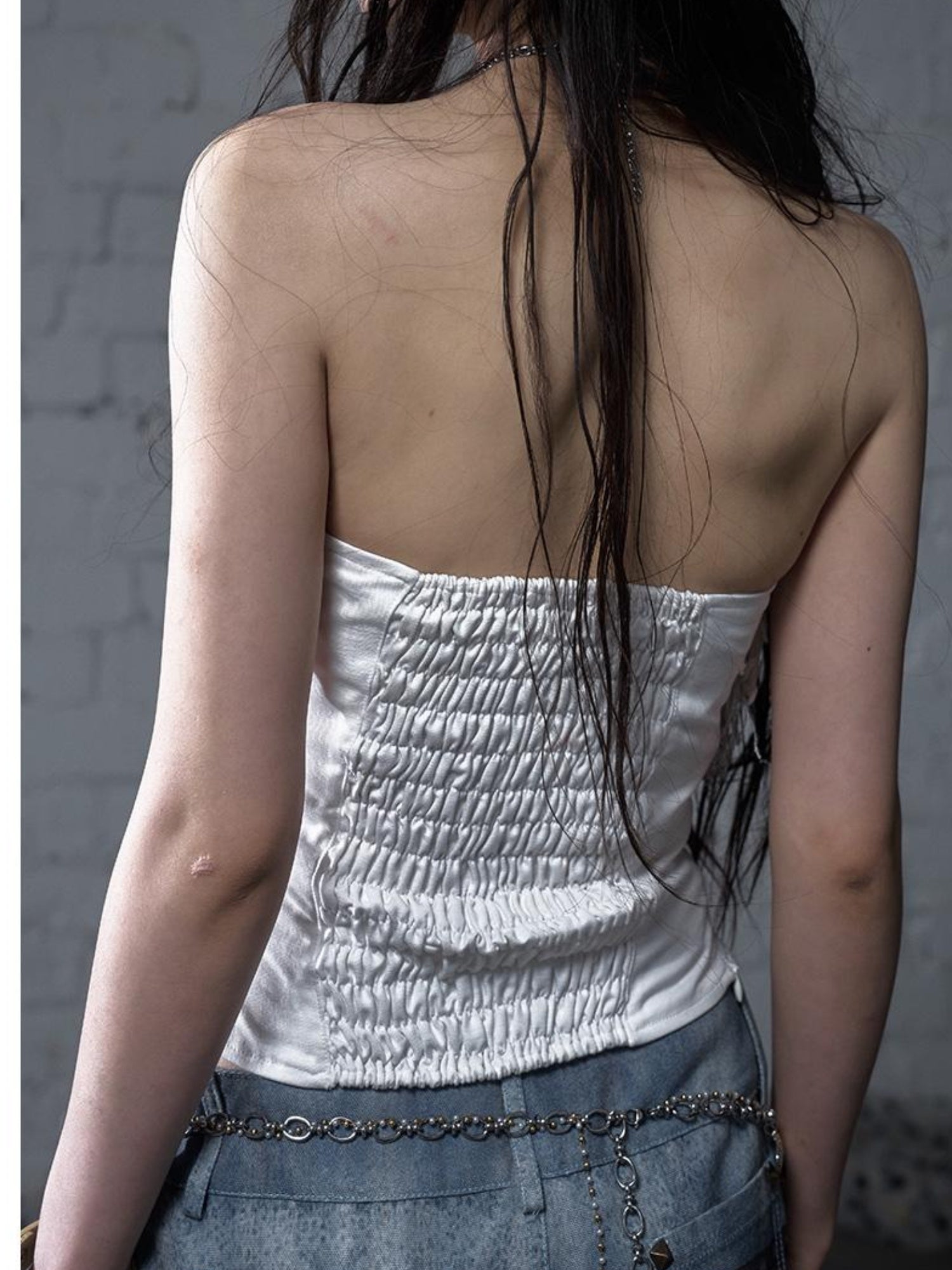 NO ROMANCE Cropped Bustier Top With Tassels &amp; Lace Trim For Women