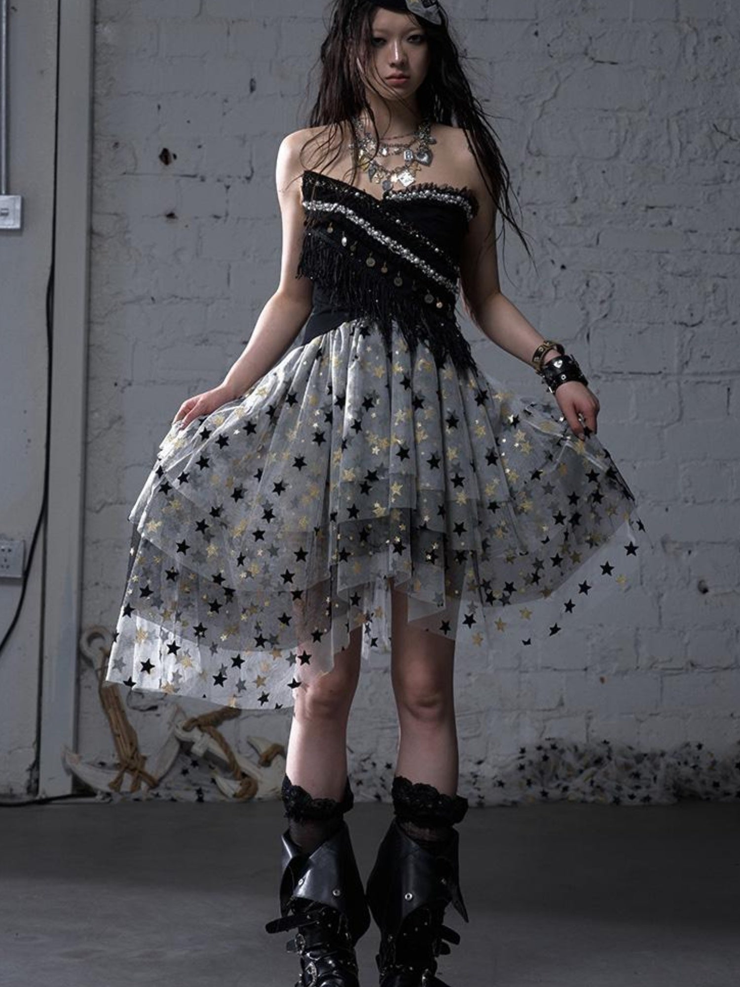 NO ROMANCE Cropped Bustier Top With Tassels &amp; Lace Trim For Women