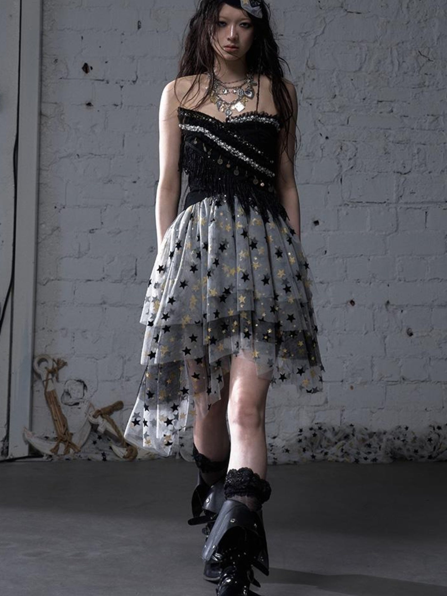 NO ROMANCE Cropped Bustier Top With Tassels &amp; Lace Trim For Women